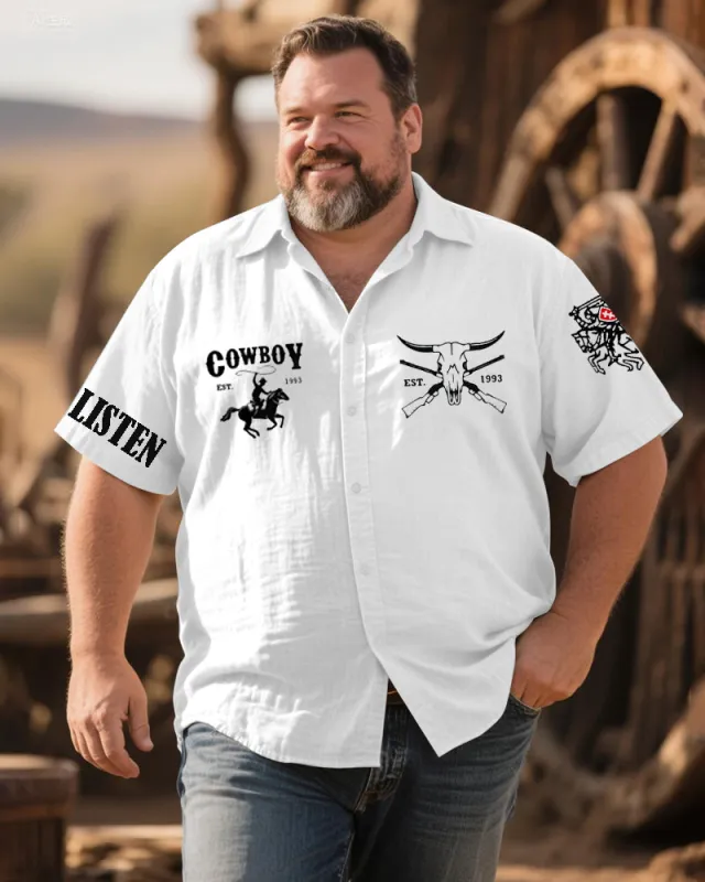Big & Tall Men's Western Denim Printed Short Sleeve Shirt sold by Biggmans