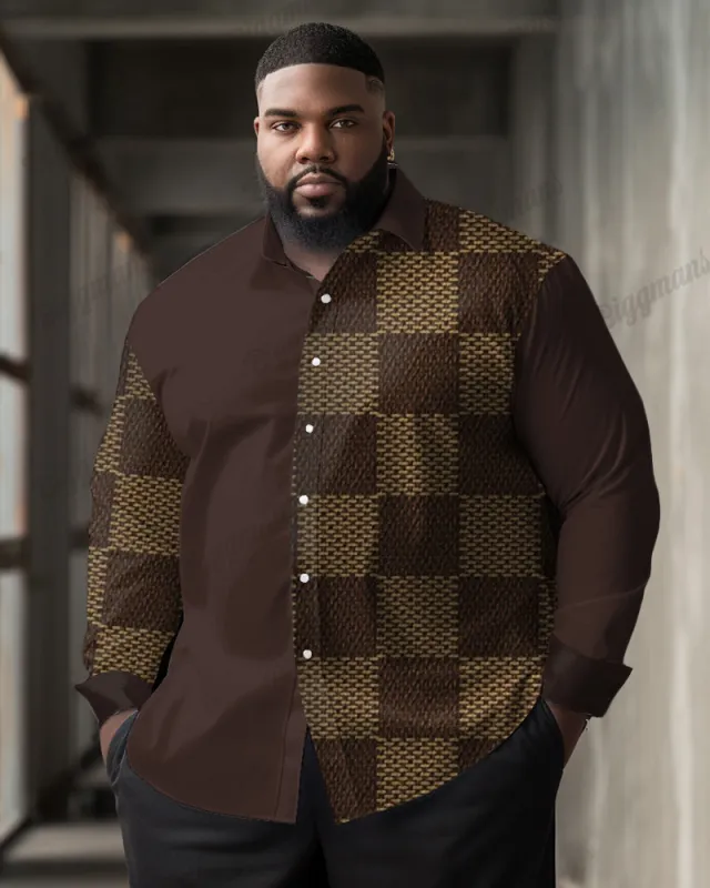 Men's Big & Tall Geometric Block Mosaic Casual Long Sleeve Shirt sold by Biggmans