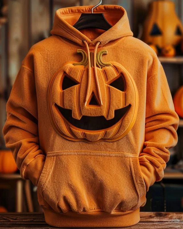 Big Men's Halloween Fashion 3D Pumpkin Monster Hooded Long Sleeve Hoodie sold by Biggmans
