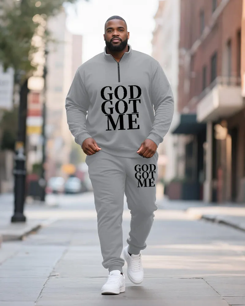 Big & Tall Men's GOD GOT ME Printed POLO Collar Zipper Long Sleeve Pants Two-Piece Set sold by Biggmans product image thumbnail 2