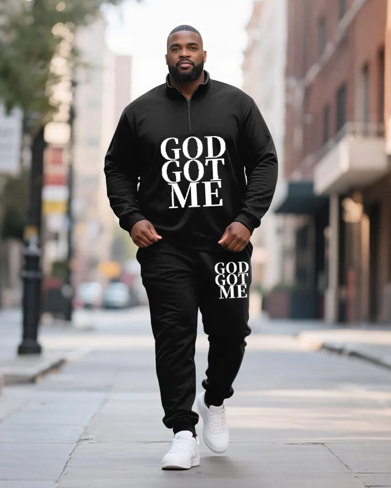 Big & Tall Men's GOD GOT ME Printed POLO Collar Zipper Long Sleeve Pants Two-Piece Set sold by Biggmans product image thumbnail 3