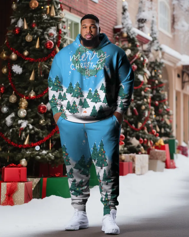 Men's Plus Size Christmas Tree Snow Hoodie Two Piece Set sold by Biggmans