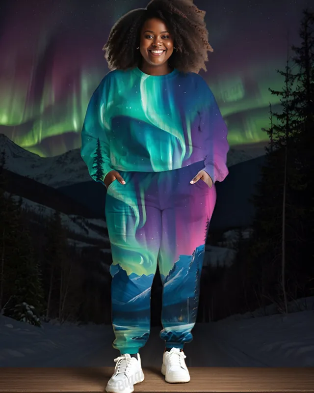Women Plus Size aurora borealis northern lights forecast Print Sweatshirt Pants Suit sold by Biggmans