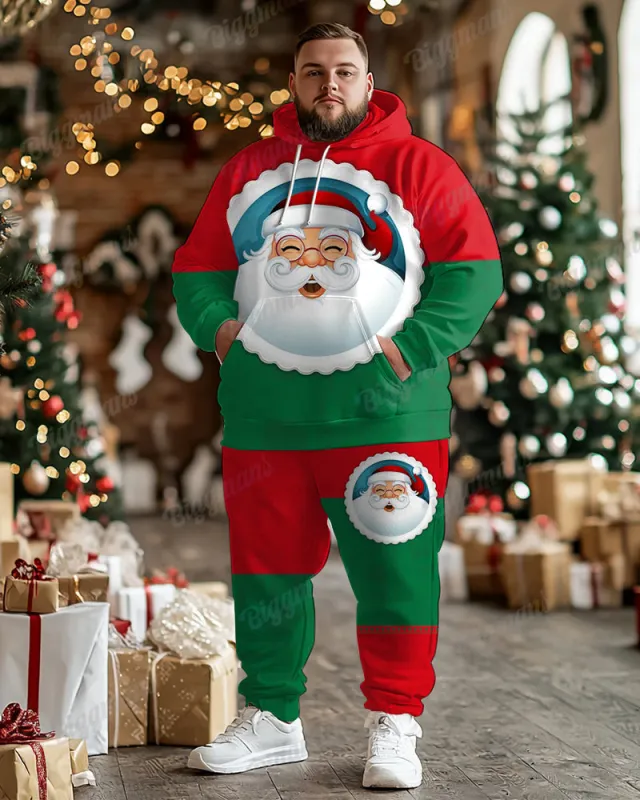 Men's Christmas Colorblock Santa Print Plus Size Hoodie Sweatpants Set sold by Biggmans