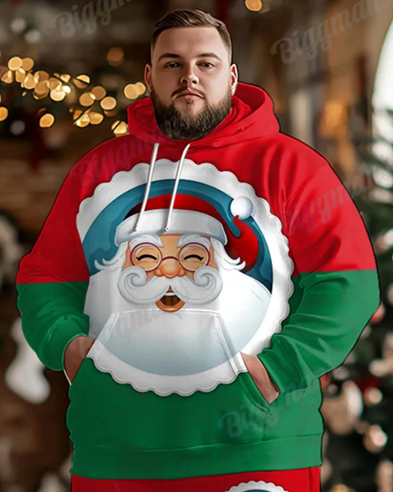 Men's Christmas Colorblock Santa Print Plus Size Hoodie Sweatpants Set sold by Biggmans product image thumbnail 2