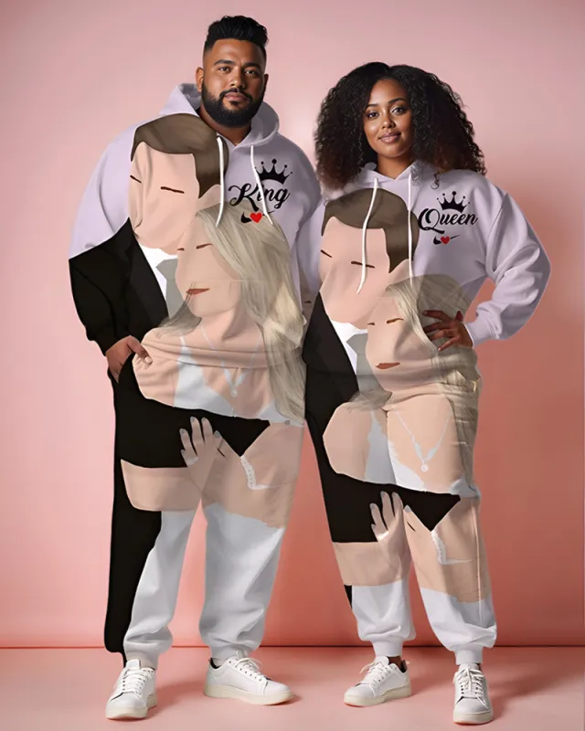Couple Plus Size Couple Wedding Cartoon Pattern Crown Print Hoodie Set sold by Biggmans