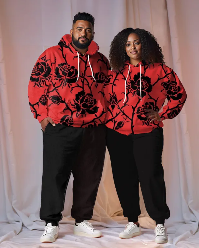 Couple Plus Size Rose Print Hoodie Set sold by Biggmans