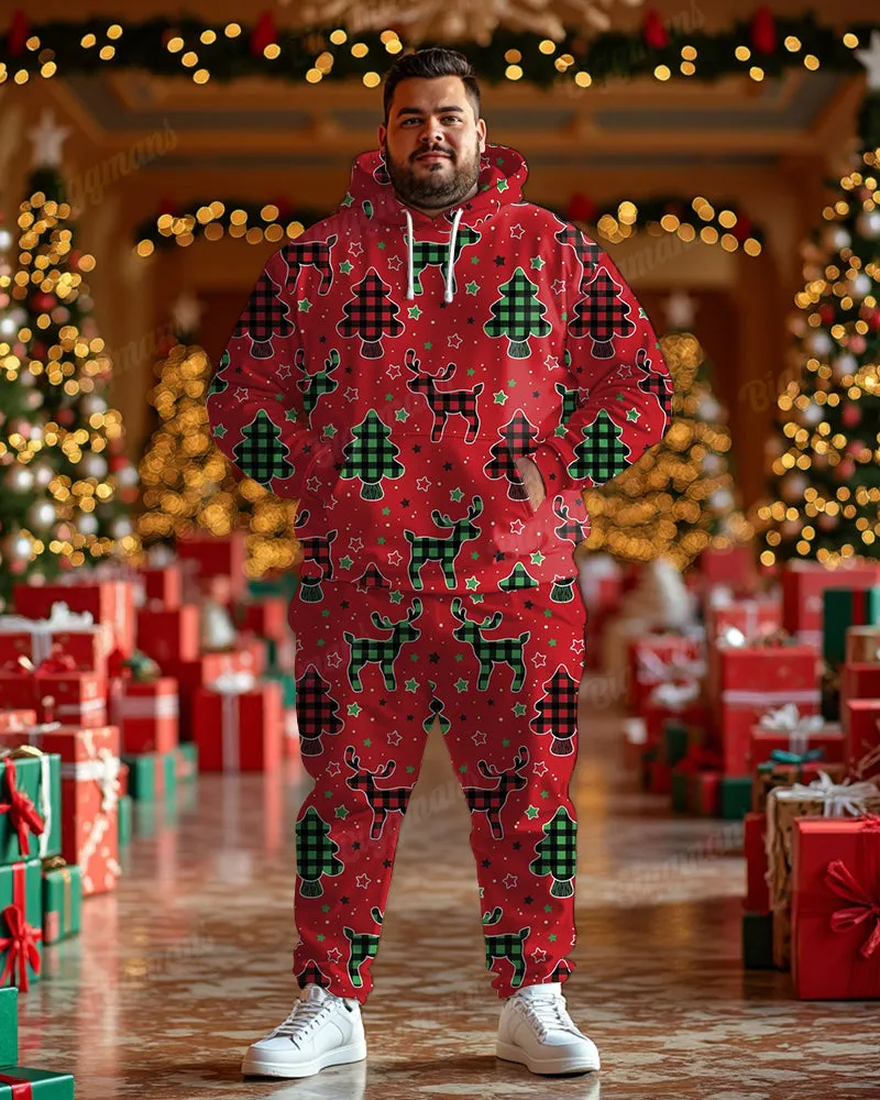 Men's Plaid Christmas Tree Elk Plus Size Hoodie Jogger Pants Set sold by Biggmans