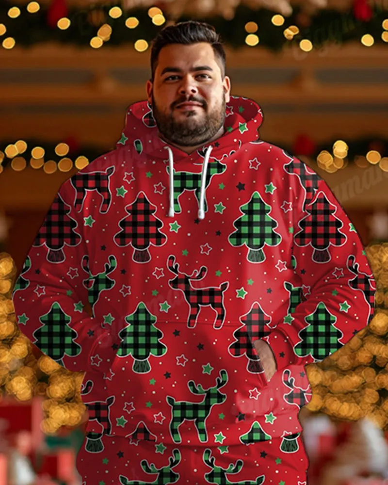 Men's Plaid Christmas Tree Elk Plus Size Hoodie Jogger Pants Set sold by Biggmans product image thumbnail 2