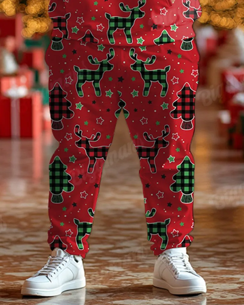 Men's Plaid Christmas Tree Elk Plus Size Hoodie Jogger Pants Set sold by Biggmans product image thumbnail 3