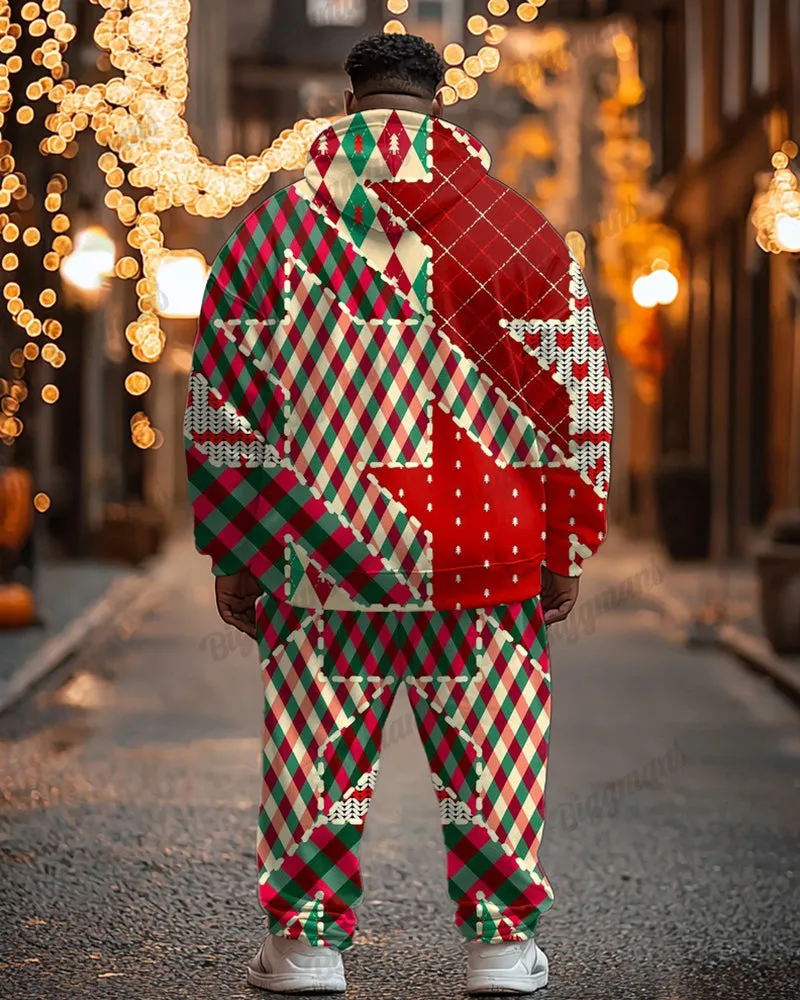 Men's Christmas Colorblock Red Plaid Print Plus Size Hoodie Suit sold by Biggmans product image thumbnail 2