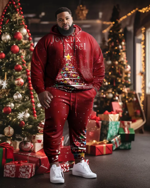 Men's Large Size Red Christmas Tree Hoodie Two Piece Set sold by Biggmans
