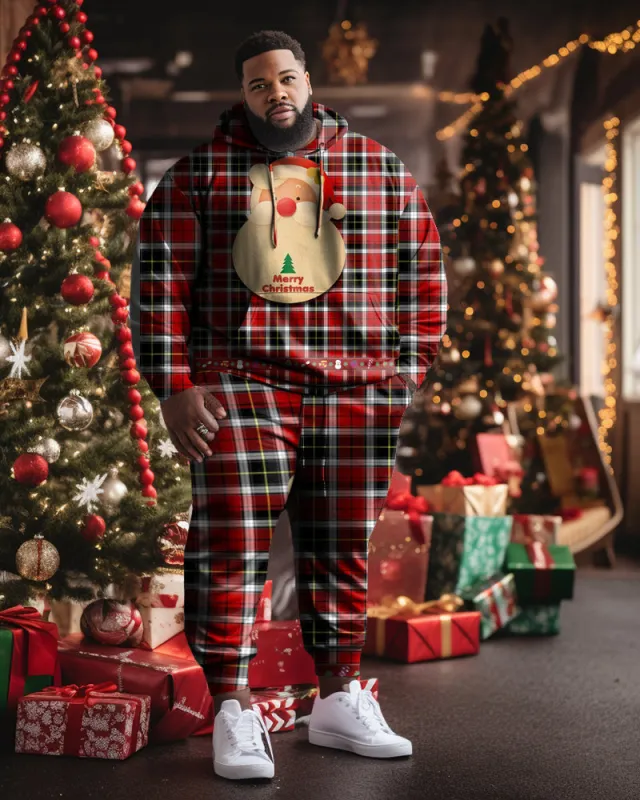 Men's Plus Size Merry Christmas Santa Plaid Hoodie Sweatpants Set sold by Biggmans