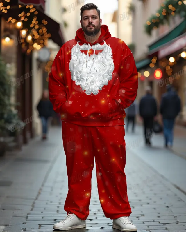 Men's Santa Claus Beard Cosplay Big & Tall Hoodie Sweatpants 2-Piece Set sold by Biggmans