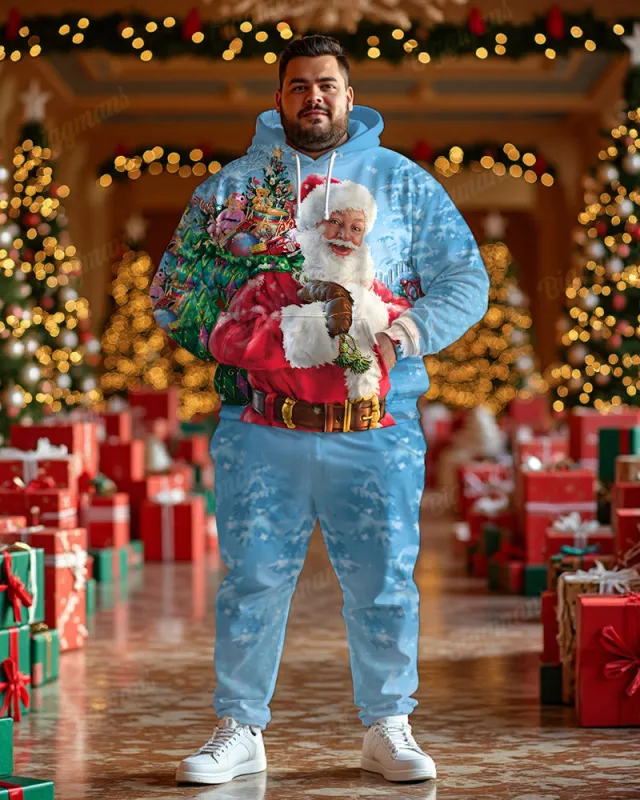 Men's Santa Carrying Sack of Gifts Big & Tall Hoodie Sweatpants Set sold by Biggmans