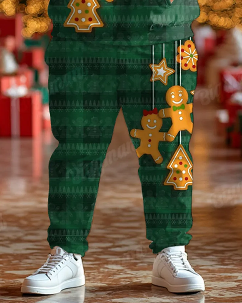 Men's Christmas Green Stripe Gingerbread Man Print Big & Tall Hoodie Set sold by Biggmans product image thumbnail 3