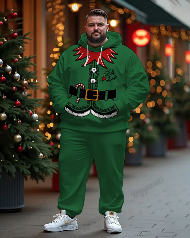 Menswear Christmas Green Elf Cosplay Printed Big & Tall Hoodie Set sold by Biggmans