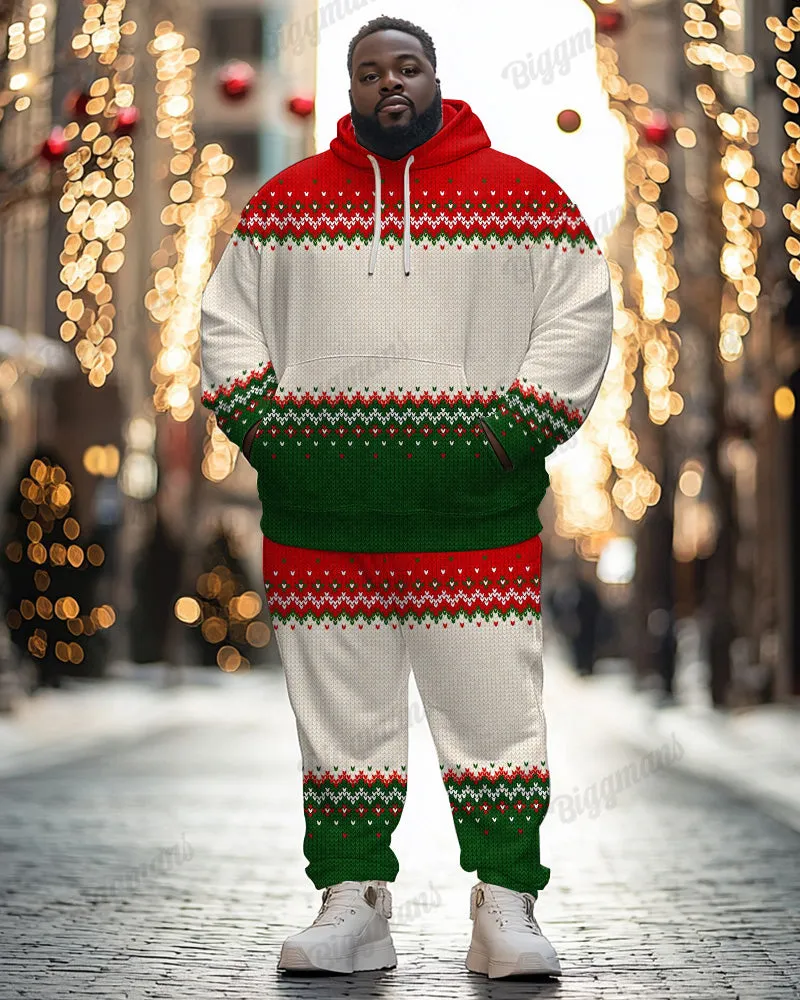 Men's Christmas Red And Green Colorblock Printed Big & Tall Hoodie Set sold by Biggmans