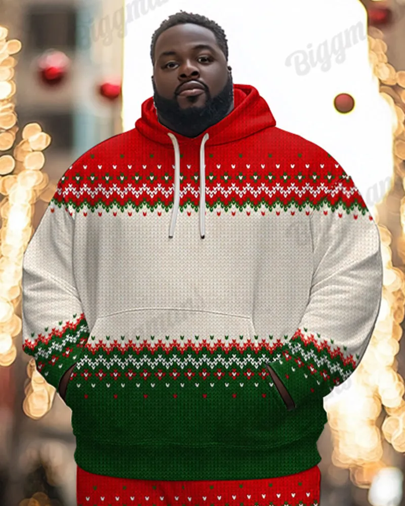 Men's Christmas Red And Green Colorblock Printed Big & Tall Hoodie Set sold by Biggmans product image thumbnail 2