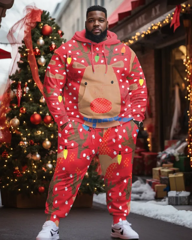 Big Guys Polka Dot Elk Christmas Hoodie & Pants Two Piece Set sold by Biggmans