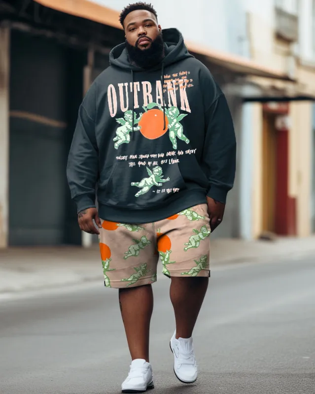 Men's Big & Tall Hip Hop Orange Angel Outrank Graffiti Hoodie Shorts Two Piece Set sold by Biggmans