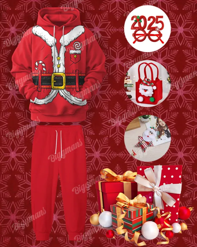 Set Package-Red Santa Claus Role Playing Hoodie Pants Set & 2025 Christmas Glasses & Fabric Basket & Santa Claus Pendant sold by Biggmans
