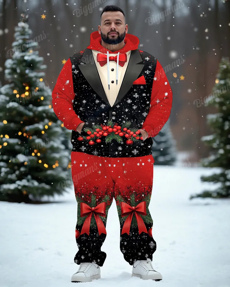 Big Men's Christmas Colorblock Bow Suit Cosplay Printed Hoodie Set sold by Biggmans