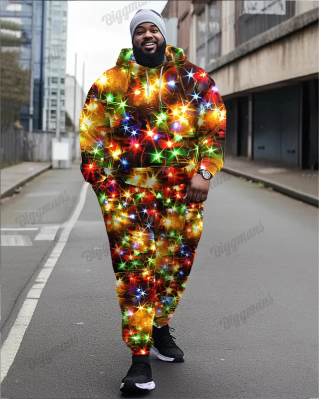 Men's Fun Colored Christmas Lights Big and Tall Hoodie Set sold by Biggmans