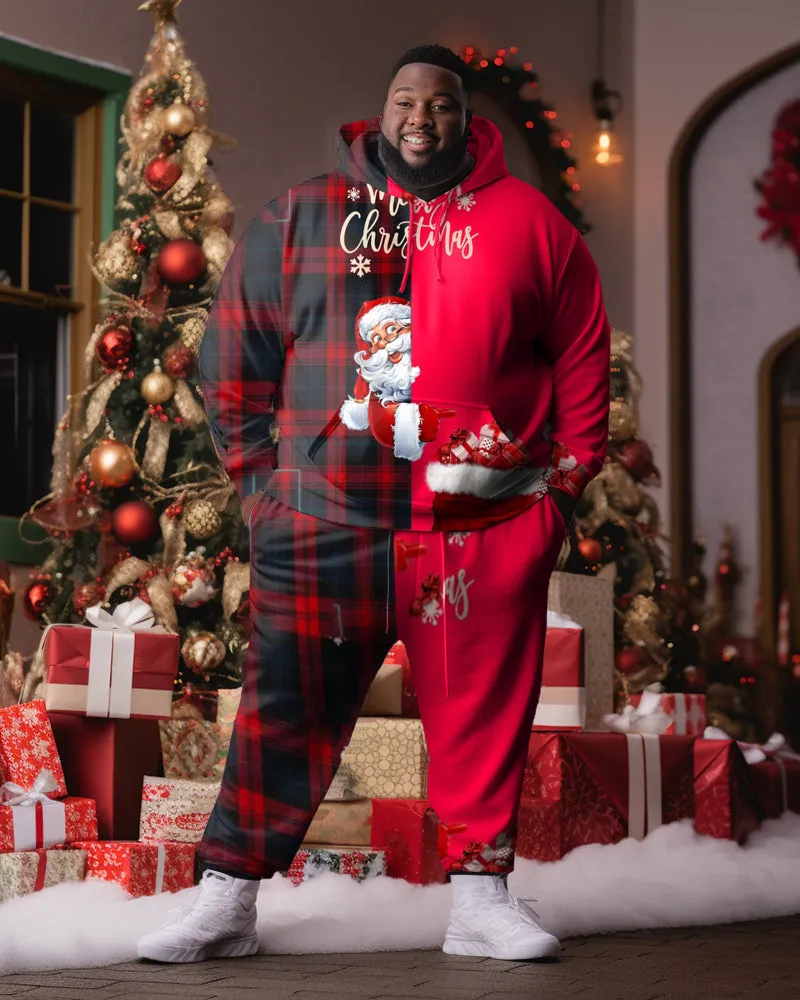 Men's Big and Tall Merry Christmas Santa Colorblock Plaid Hoodie Set sold by Biggmans