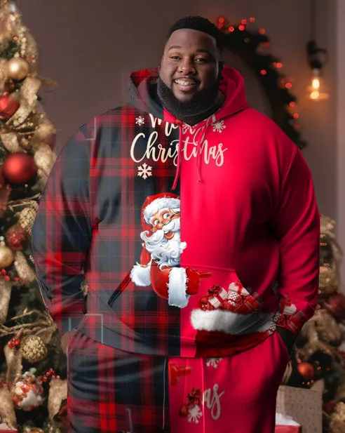 Men's Big and Tall Merry Christmas Santa Colorblock Plaid Hoodie Set sold by Biggmans product image thumbnail 2