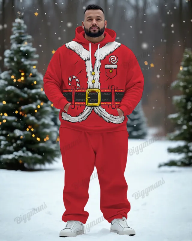 Big Men's Funny Christmas Santa Cosplay Print Hoodie Set sold by Biggmans