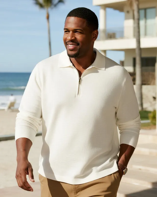 Big & Tall Men's Business Solid Color Long Sleeve Zipper Polo Shirt sold by Biggmans