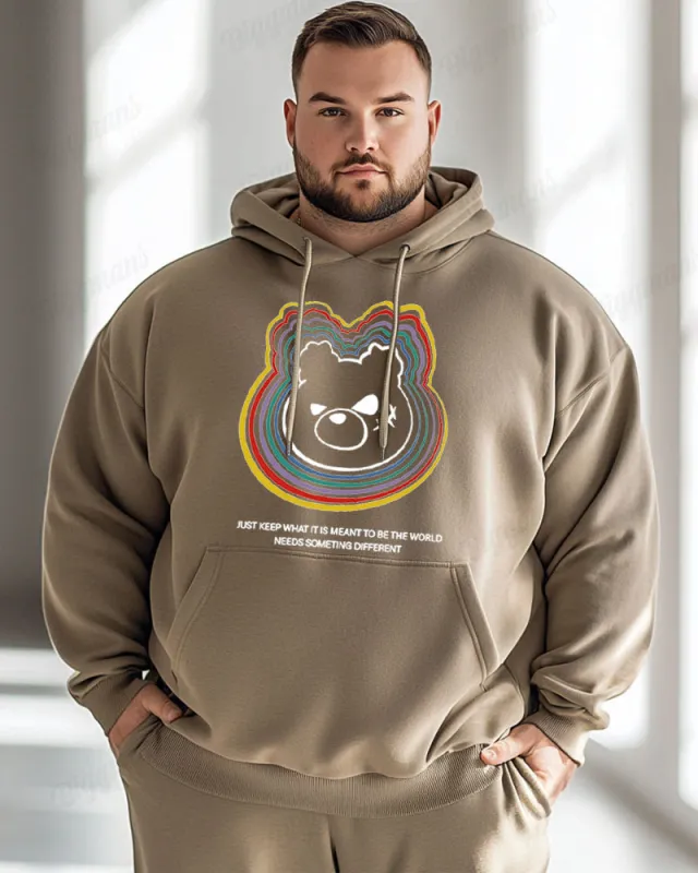 Cotton Material-Rainbow Bear Print Men's Loose Oversized Hoodie sold by Biggmans
