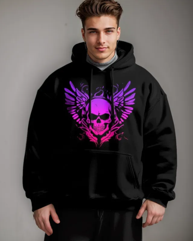 Cotton Material-Romantic Powder Skull Big Men's Loose Hoodie sold by Biggmans