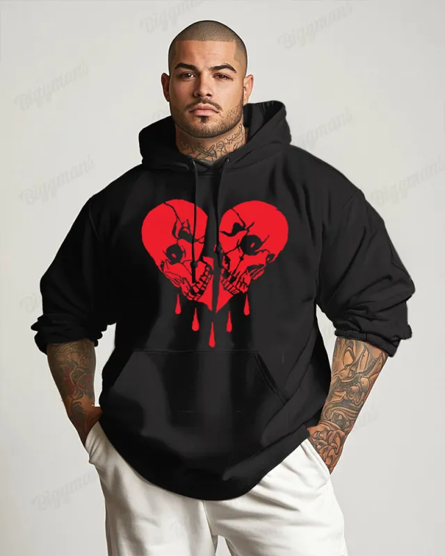 Cotton-Double Bone Love Pattern Printed Men's Loose Oversized Hoodie sold by Biggmans