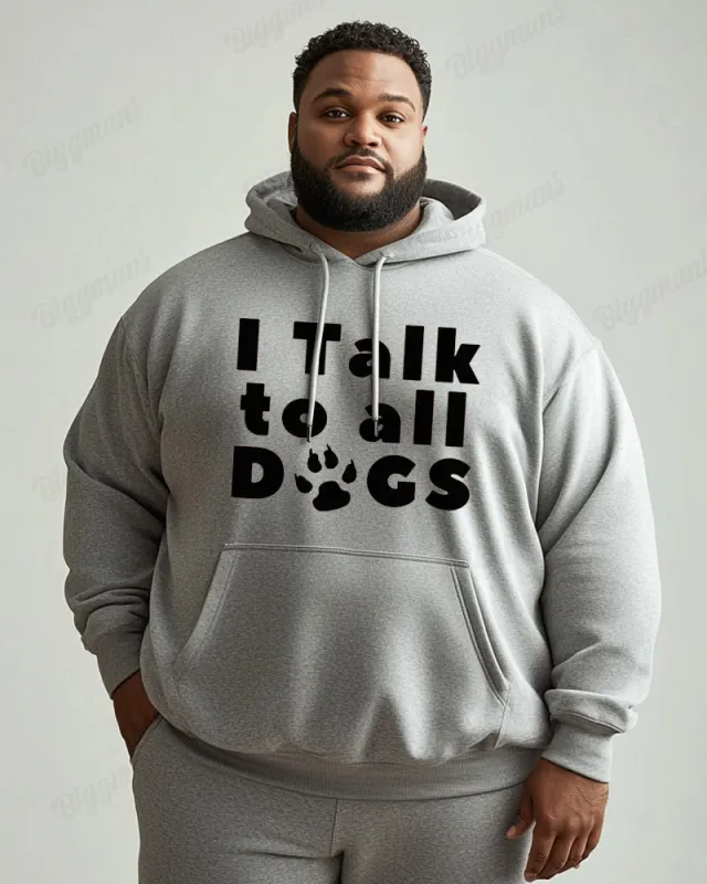 Cotton Material-I Talk To All Dogs Alphabet Paw Print Men's Loose Oversized Hoodie sold by Biggmans