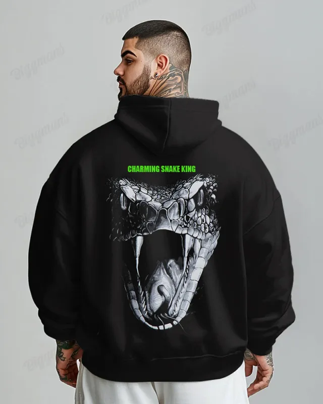 Cotton-Premium Cloth Color Front And Back Print Snake King Pattern Men's Loose Oversized Hoodie sold by Biggmans