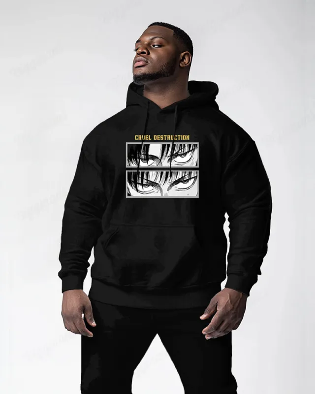 Cotton-sharp Eyes Animation Printing Men's Loose Oversized Hoodie sold by Biggmans
