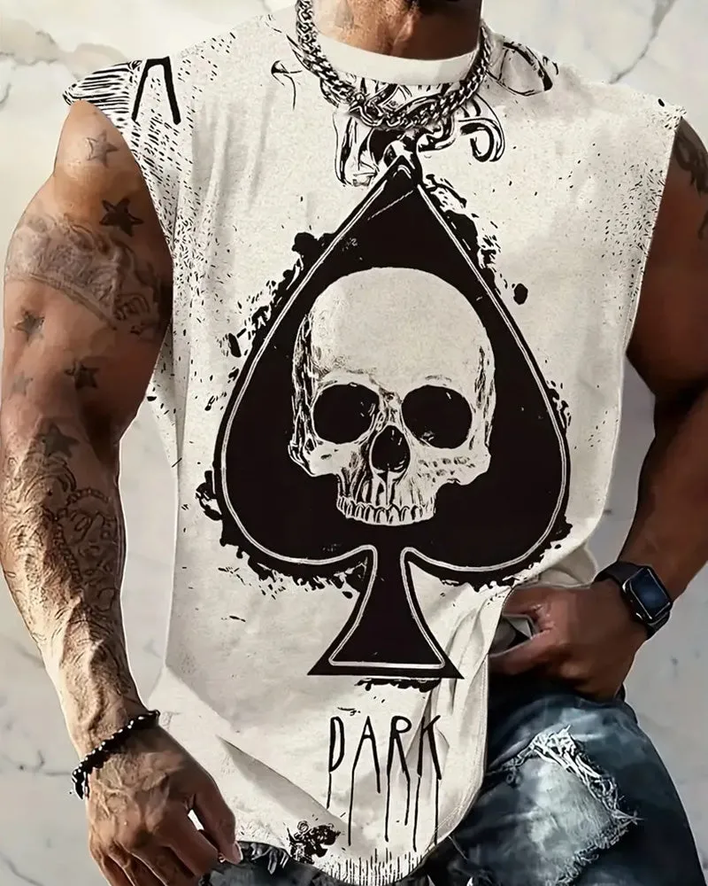 Men's Plus Size Street Fashion Beige Skull Print Round Neck Sleeveless Vest sold by Biggmans product image thumbnail 3
