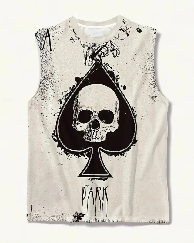 Men's Plus Size Street Fashion Beige Skull Print Round Neck Sleeveless Vest sold by Biggmans