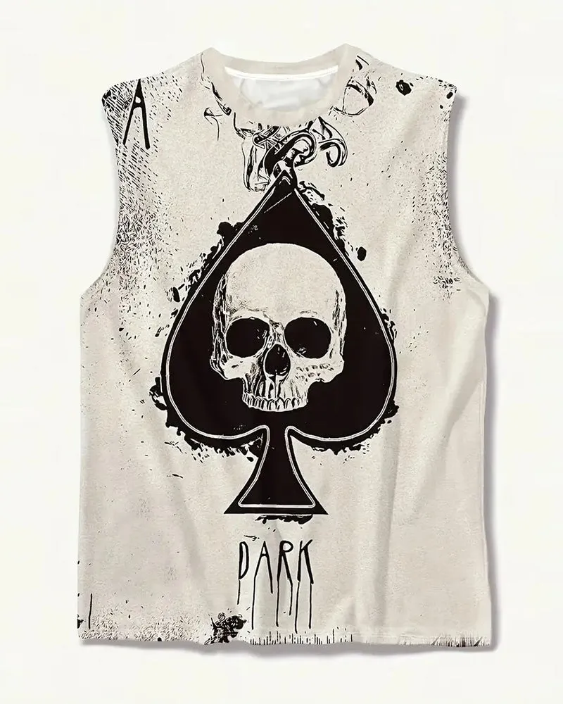 Men's Plus Size Street Fashion Beige Skull Print Round Neck Sleeveless Vest sold by Biggmans