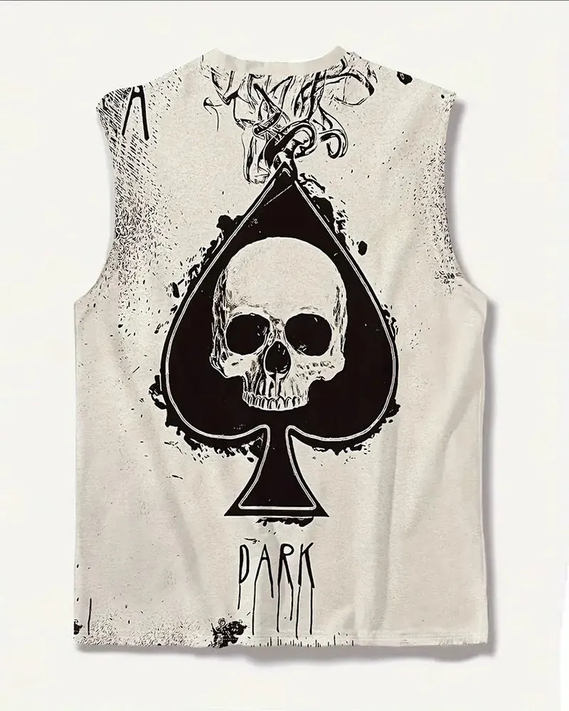 Men's Plus Size Street Fashion Beige Skull Print Round Neck Sleeveless Vest sold by Biggmans product image thumbnail 2