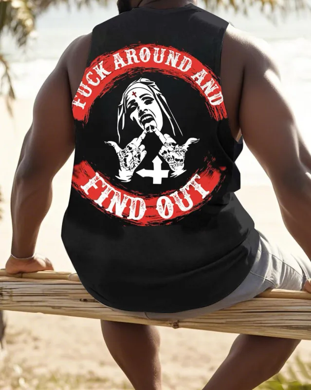 Men's Plus Size Doodle Nun Letters Print Vest sold by Biggmans