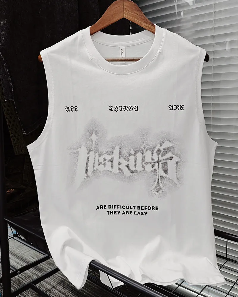 L-2XL Street Fashion White Chain Gothic Hee Letter Printed Round Neck Sleeveless Vest sold by Biggmans product image thumbnail 3