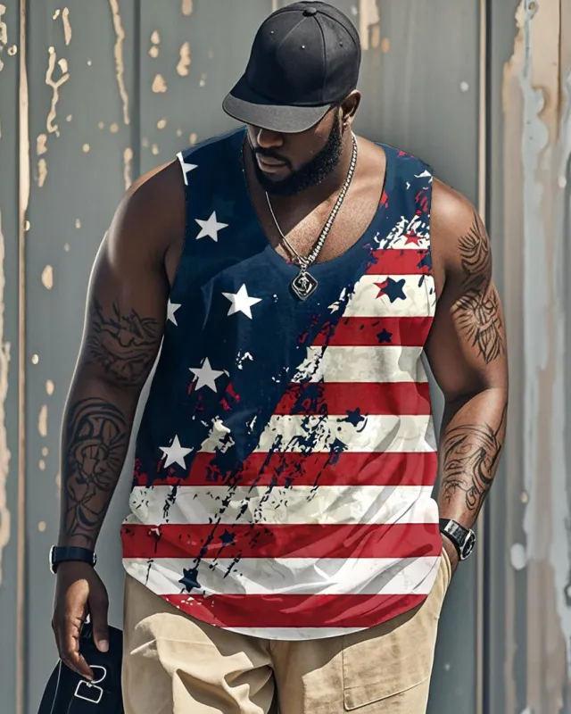 Big & Tall Men's Independence Day Star Flag Printed Round Neck Sleeveless Vest sold by Biggmans