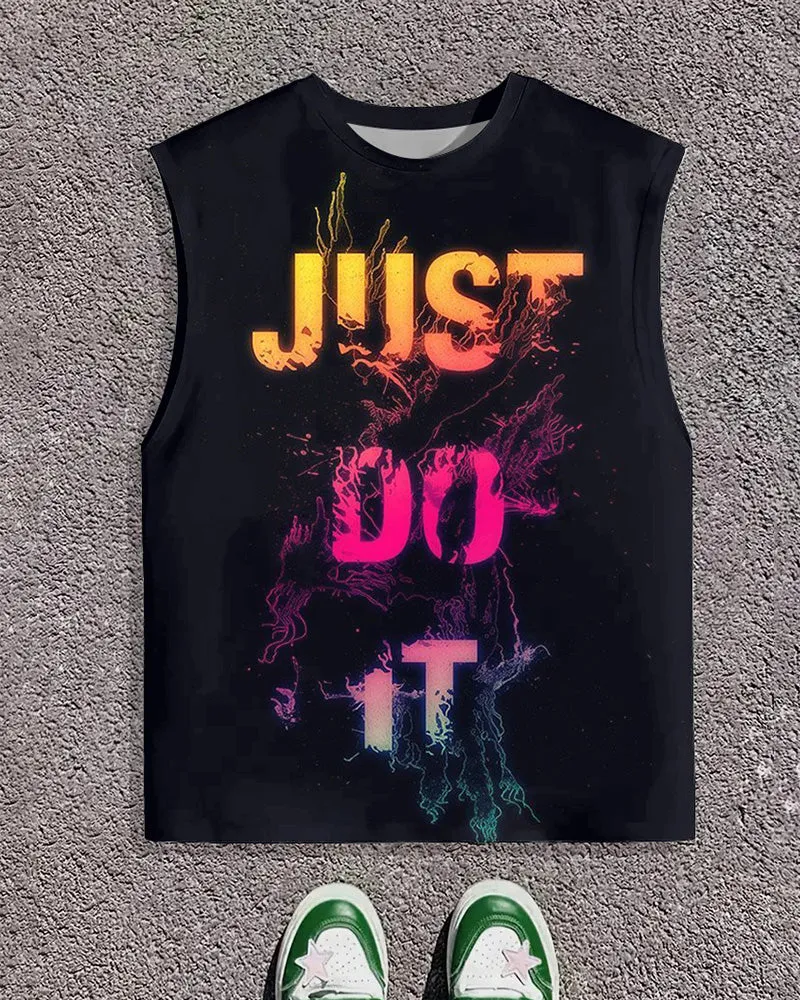 Men's Plus Size Street Fashion Just Do It Letter Print Round Neck Sleeveless Vest sold by Biggmans