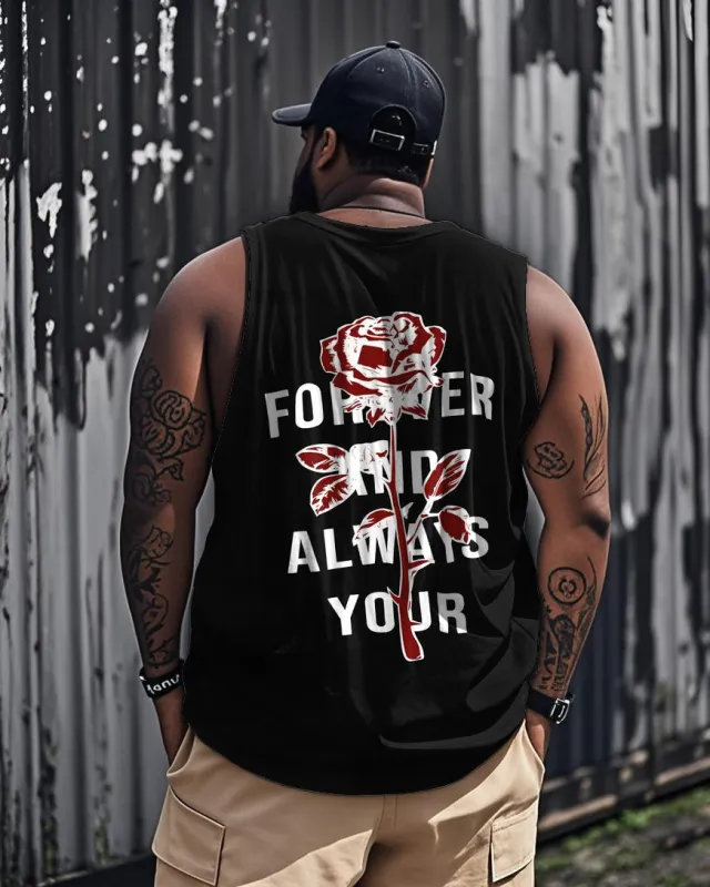 Men's Plus Size Street Fashion Rose Alphabet Print Round Neck Sleeveless Vest sold by Biggmans