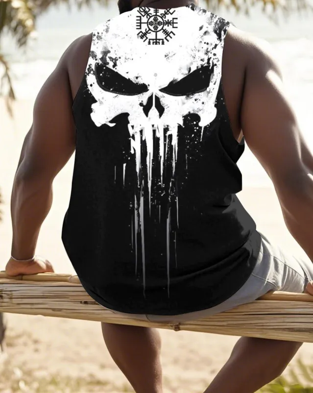 Men's Plus Size Viking Skull Ink Print Vest sold by Biggmans