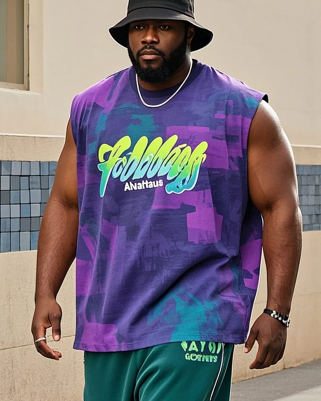 Men's Plus Size Daily Casual Creative English Gradient Purple Vest sold by Biggmans