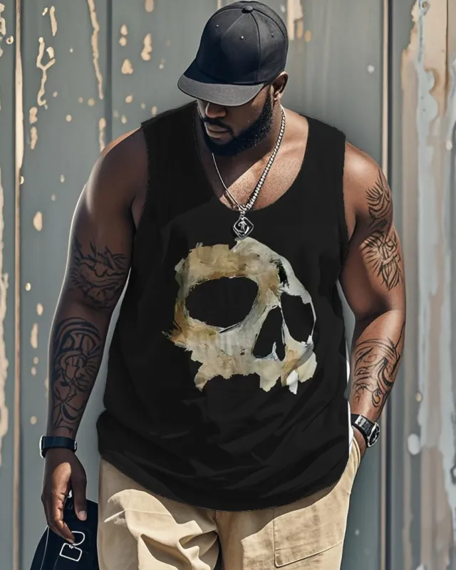 Men's Plus Size Street Fashion Skull Print Round Neck Sleeveless Vest sold by Biggmans